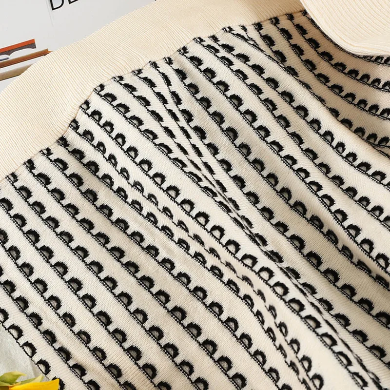 

New product fashion suit dress Slim bottoming sweater top striped skirt two-piece