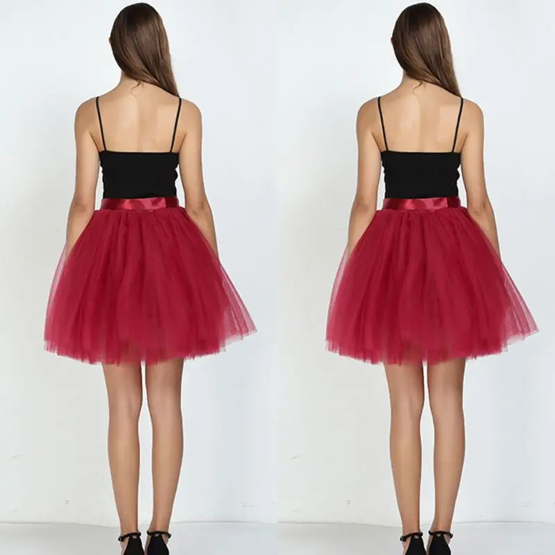 

15 Colors Women Adult 7 Layers Tulle Mesh Midi Tutu Skirt Solid Color Ballet Dance Costume Satin Lace Up Bowknot Petticoat Dress