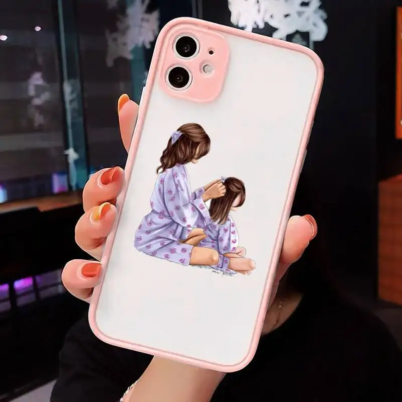 

Mom and baby Phone Case Pink matte transparent For iPhone 7 8 x xs xr 11 12 pro plus max mini Clear Funda