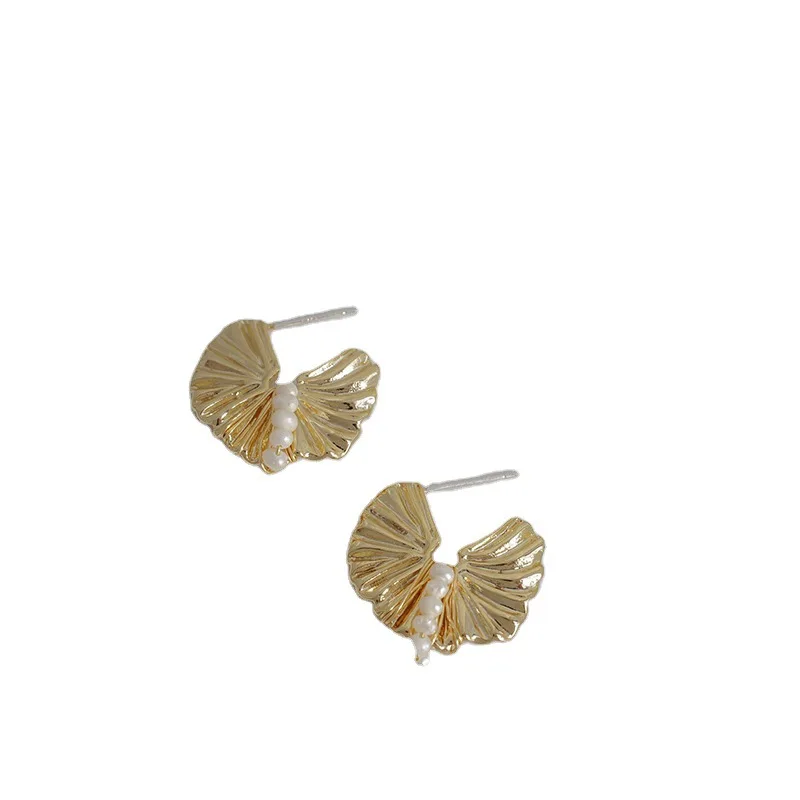 

TIMEONLY Fairy Natural Freshwater Pearl Earrings for Women Unique Design Gold Color Alloy Fan-shaped Drop Earrings Pendientes