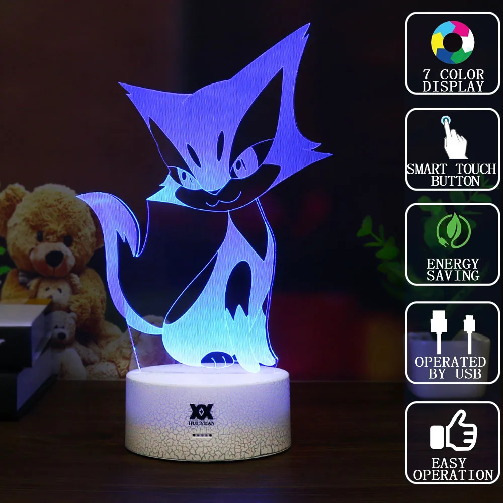 Purrloin Новые свитера Pokemon Mimikyu/Хо-Oh/purrloin/Magikarp «Pokemon Go»; роликой/Rayquaza/prinplup/politoed/lugia мультфильм 3D светильник светодиодный Прохладный 7 видов цветов ночной Светильник - Цвет: Purrloin
