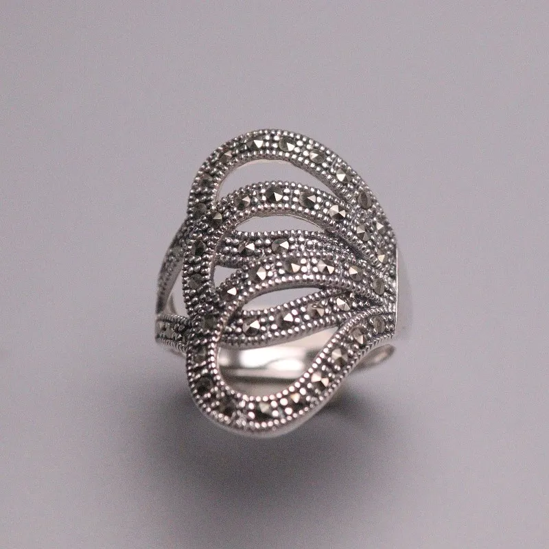 

S925 Sterling Silver Ring Women Luck Special Hollow Zircon Ring Adjustable 26mmW Fine Jewelry