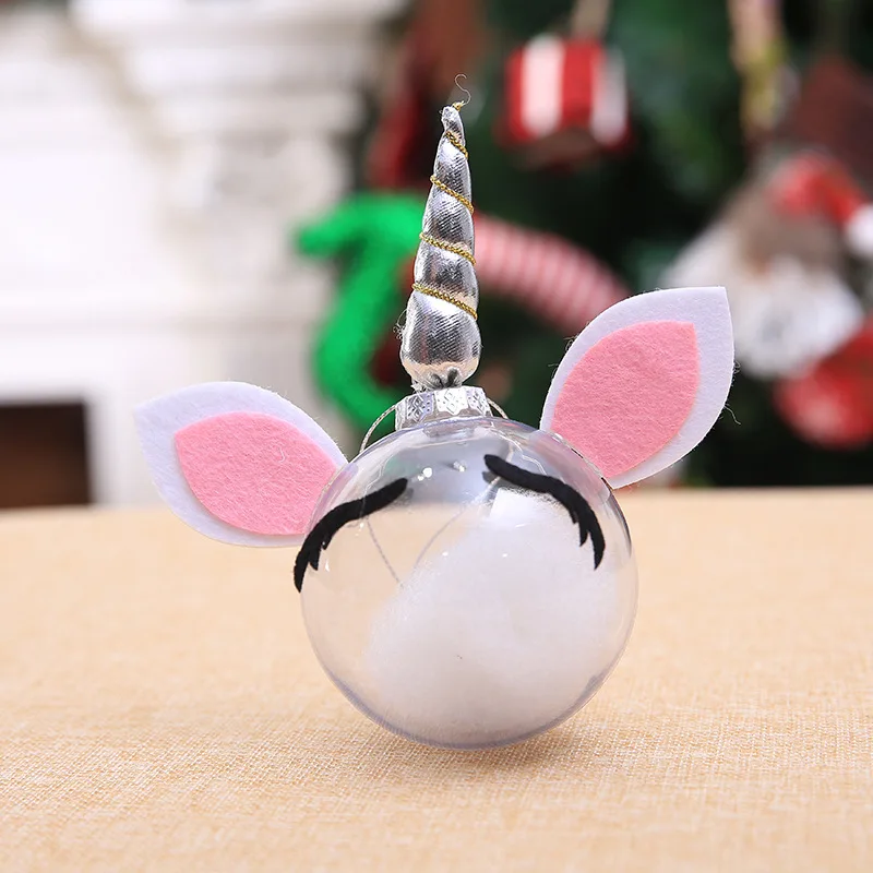 1pcs sliver (No LED) Светодиодный Рождественский орнамент Единорог Рождественский шар ночник Рождественская елка Висячие Подвески рождественские украшения для подарки для дома - Цвет: 1pcs sliver (No LED)