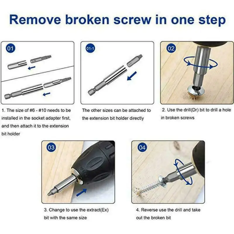 

Tool Set Screw Extractor kit High-Speed Steel 4341 Allen Bolts Hex Bolts Quality