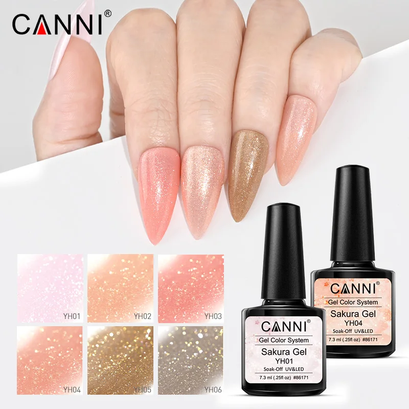 CANNI Новые поступления 6 цветов Sakura блестящий гель цветная система YH01-YH06 высокое