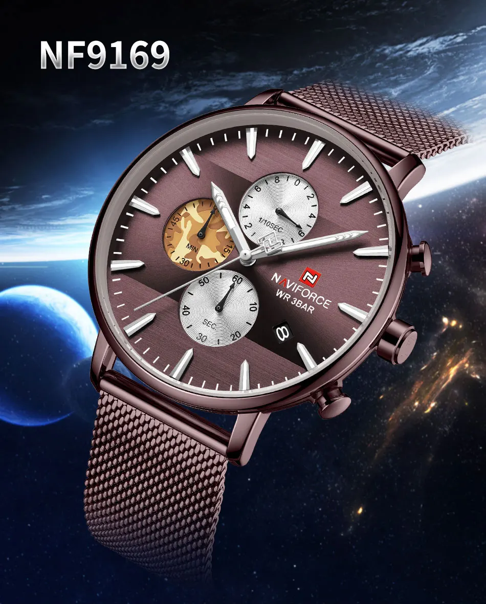 NAVIFORCE, мужские часы, лучший бренд, модные, Роскошные, нержавеющая сталь, хронограф, спортивные, водонепроницаемые, кварцевые, мужские часы, Relogio Masculino