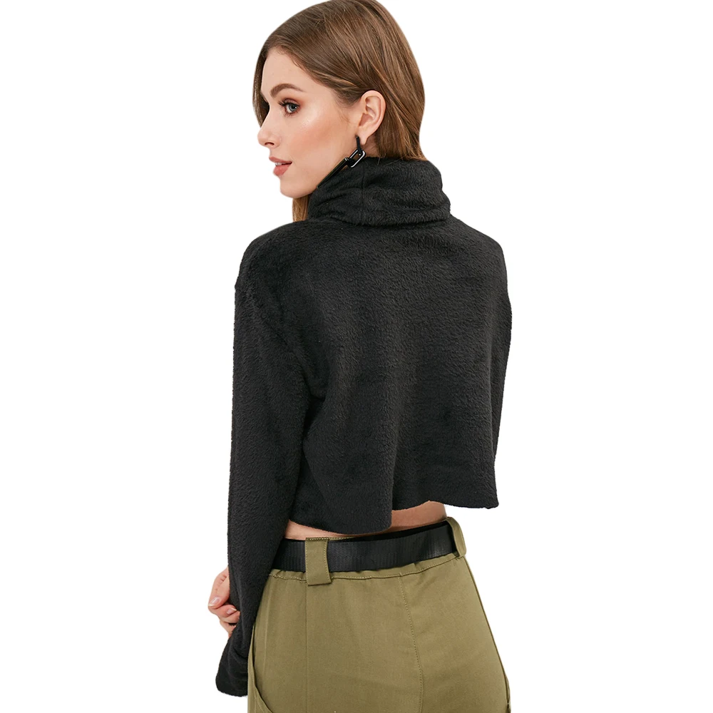 ZAFUL водолазка простой искусственный свитер с мехом для женщин длинным рукавом