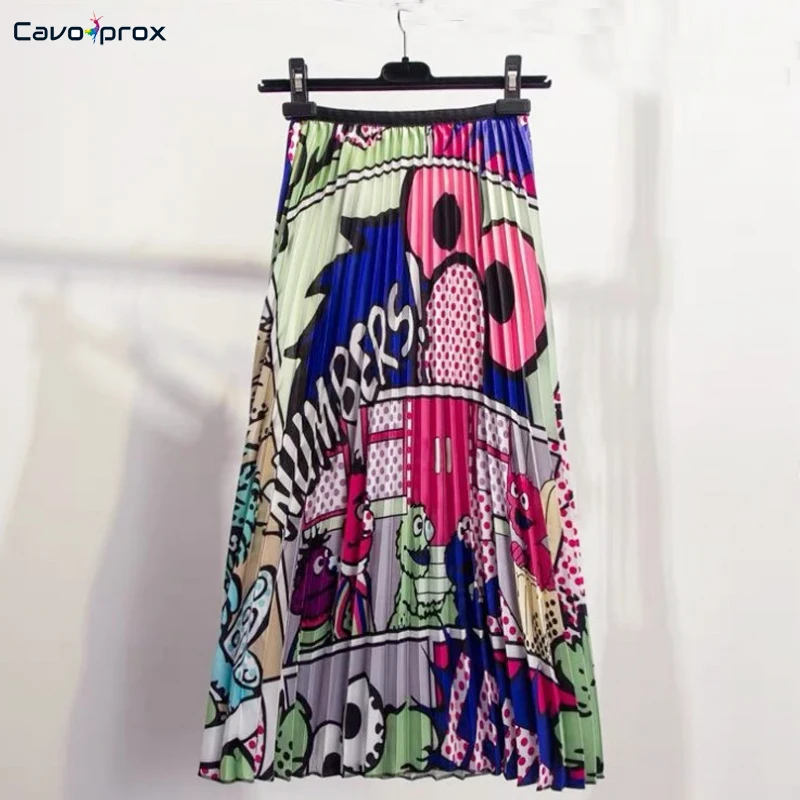 Женская ностальгическая юбка миди с графическим принтом до середины икры