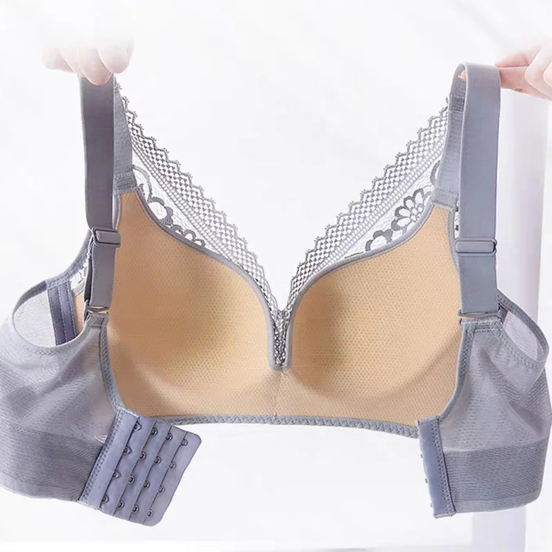 

No steel ring large size lace bra set seamless thin underwear gathered and anti-sagging sexy bra sets