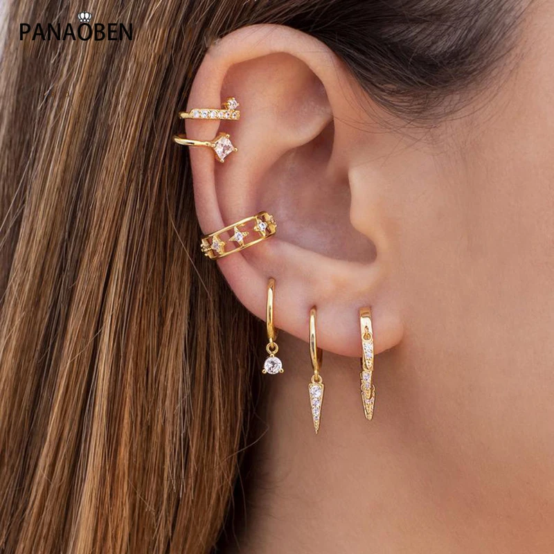 

Женские Геометрические серьги-каффы PANAOBEN, серьги-Клипсы из стерлингового серебра 925 пробы без пирсинга