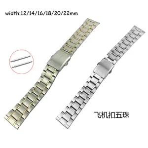 Ремешок сменный для часов, браслет с плоской пряжкой из нержавеющей стали, 5 рядов, 12 мм 14 16 18 мм 20 22 мм