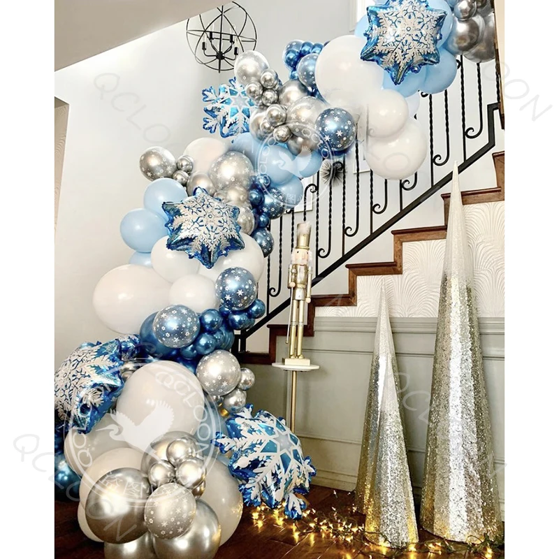 

95pcs white Blue Silver Snowflake Foil Balloons Birthday Party Garland Arch Christmas Winter Home Background Decoration Supplier