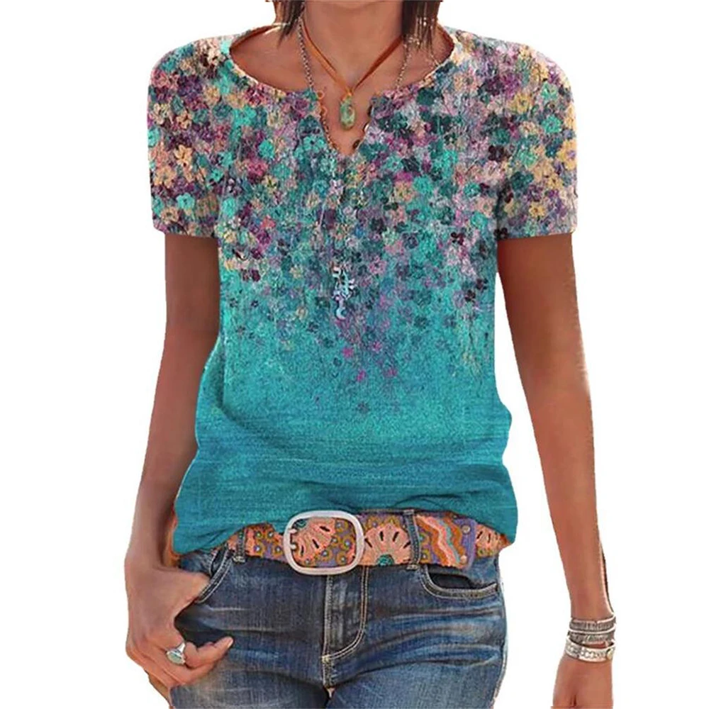 

Woman Tshirts Summer Floral Print Vintage Top Ladies Summer Tops Tees Short Sleeve O Neck T Shirt Female
