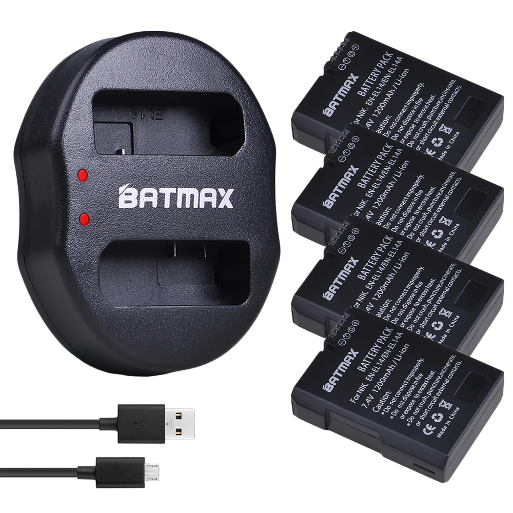 Зарядное устройство с двумя USB портами для Nikon D5500 D5300 D3300 D5100 D5200 D3100 P7100 P770000 df 4 шт.|en