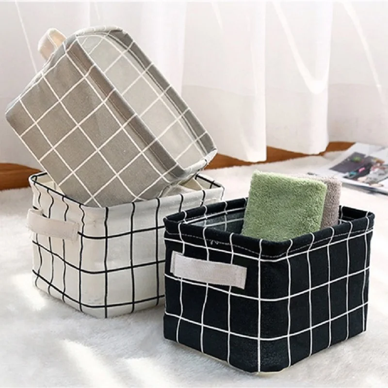 Foldable Desktop storage basket Canva Underwear Cosmetic Organizer fabric sundries debris box with Handle Laundry Basket | Дом и сад