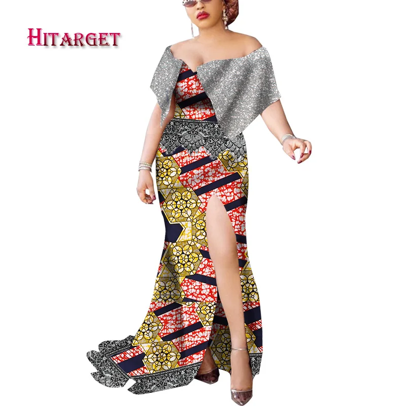 Комплект из обуви в африканском стиле платья для женщин Разделение и пайетками