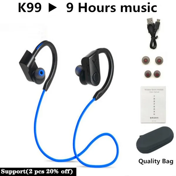 K99 Blue XEDAIN Bluetooth наушники водонепроницаемые беспроводные Bluetooth наушники спортивные бас гарнитура с микрофоном для телефона iPhone xiaomi наушники - Цвет: K99 Blue