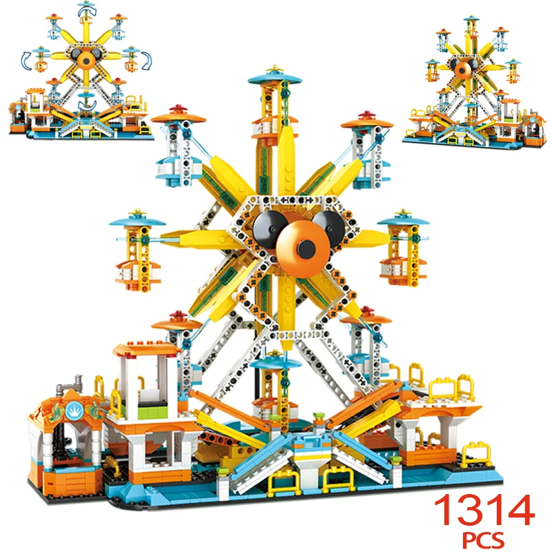 

1314pcs City Street View Playground Ferris Wheel Building Blocks Friends Amusement Park Rotating Windmill Bricks Toys For Kids