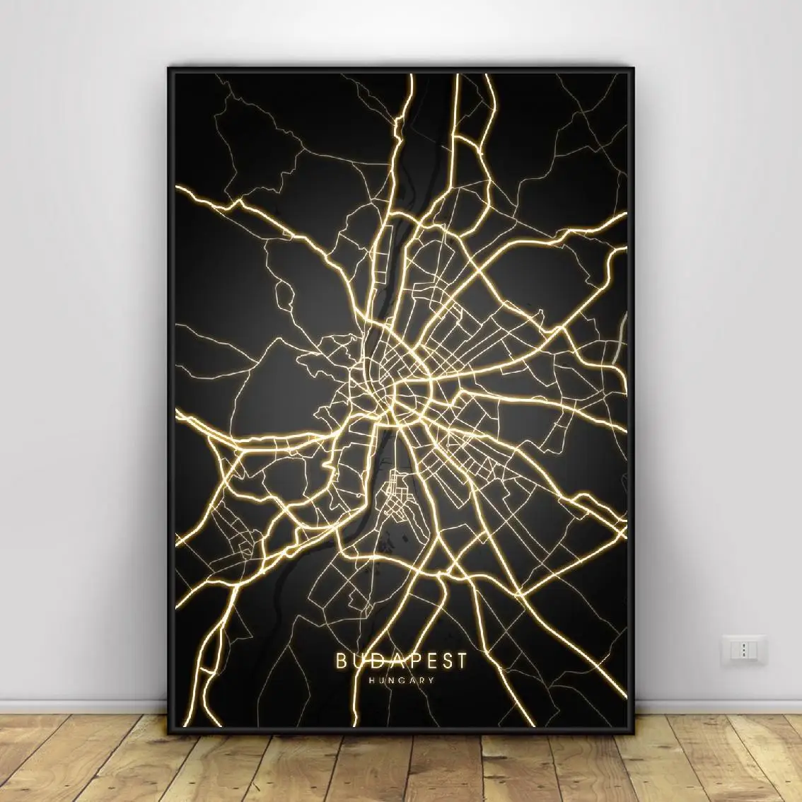 Черно-Золотая холщовая Настенная карта Будапешт Венгрия плакат | Дом и сад
