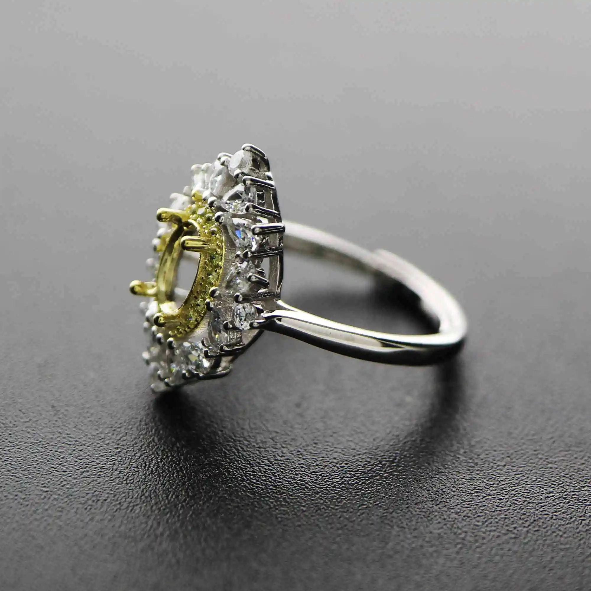 

5x7MM oval gold silver luxury Gemstone CZ stone prong bezel solid 925 sterling silver adjustable ring settings 1222017