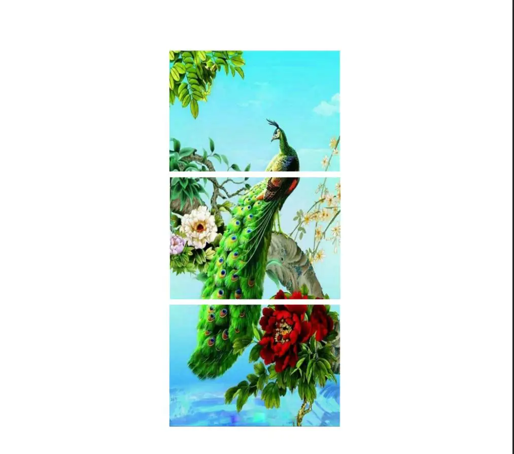 

3 Piece Hd Picture Glod Peacock Flower Posters Art Decoration Wall Canvas Print Painting(No Frame)