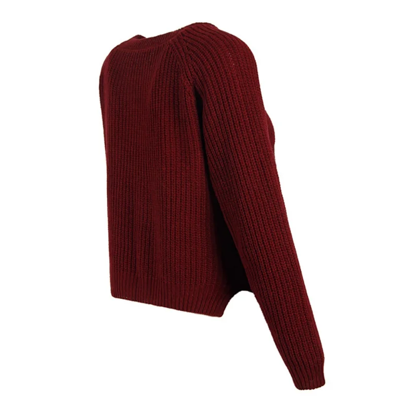 

Women Casual Sweater Autumn New Arrive Women Fashion Short Round Neck Long Sleeve Hem Slit Short Pullover Sweater