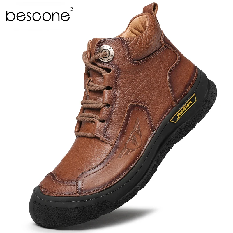 BESCONE/мужские походные водонепроницаемые ботинки кожаные Нескользящие мужские