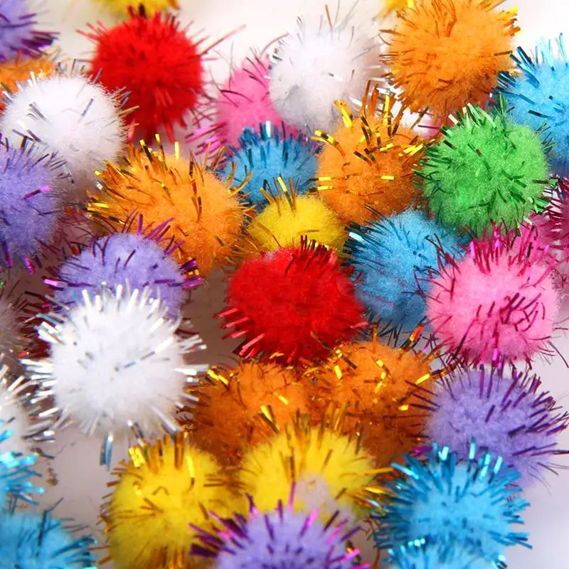 

Pack of 100 Colorful Tinsel Pom Pom Balls For Cat Kitten Funny Kids Play Toys Game