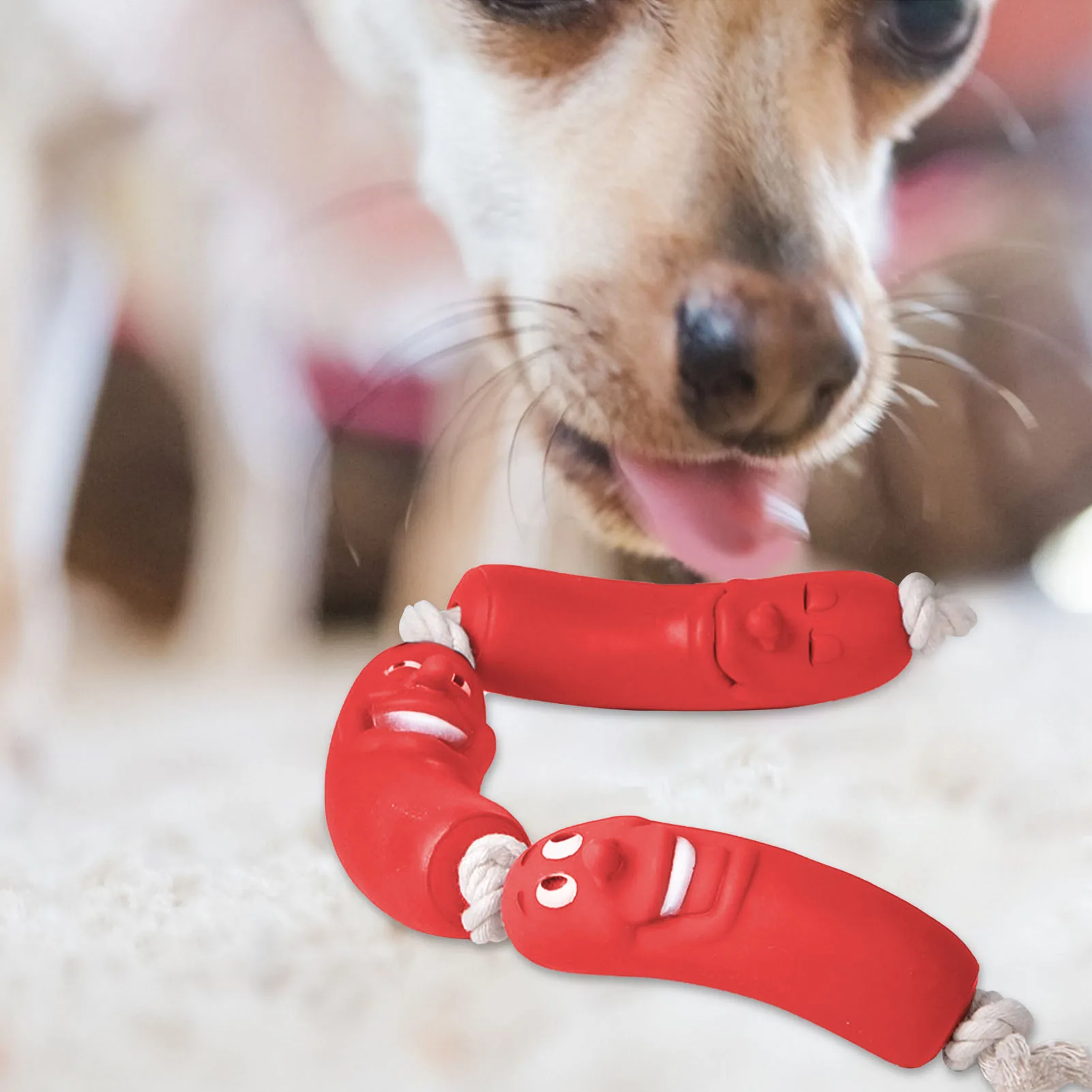 1/3 раздел Красный Колбаса Собака молярная укус игрушки силиконовые стресса