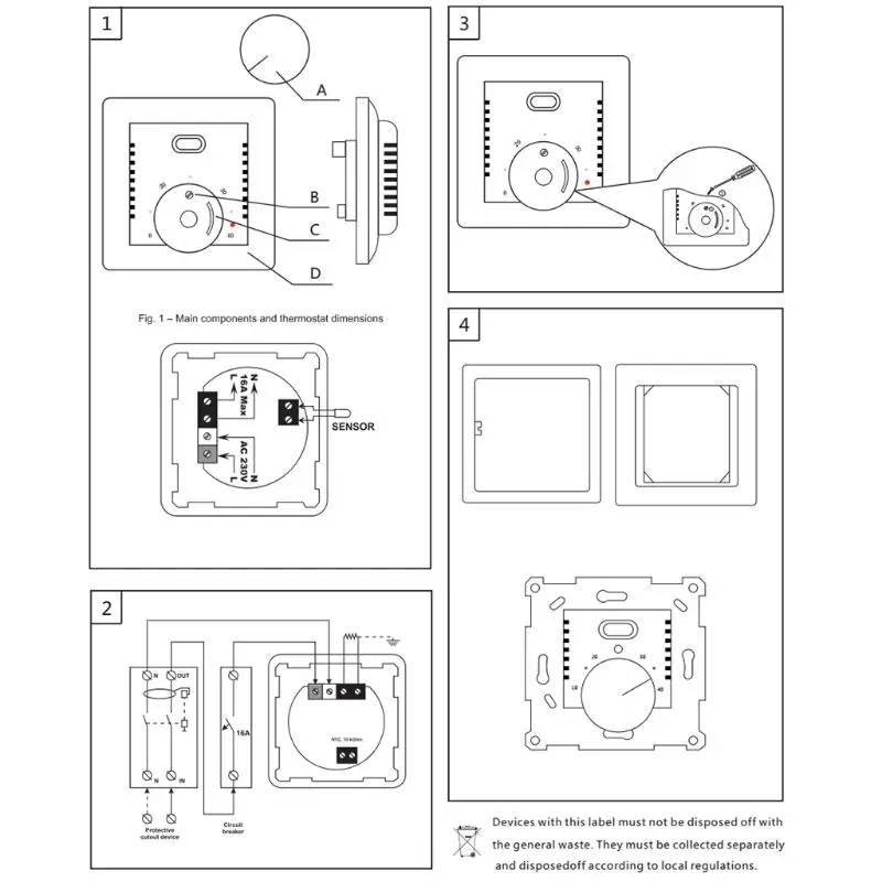 

Floor Electric Heating Room Thermostat 16A AC220~230V Temperature Controller 86