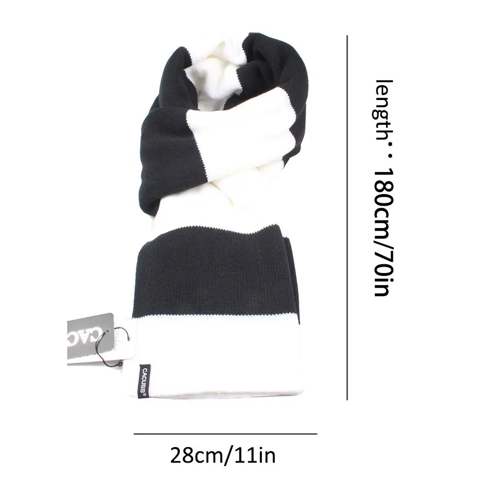 Черно-белый полосатый шарф мужской супер-мягкая шерсть вязаный унисекс теплый