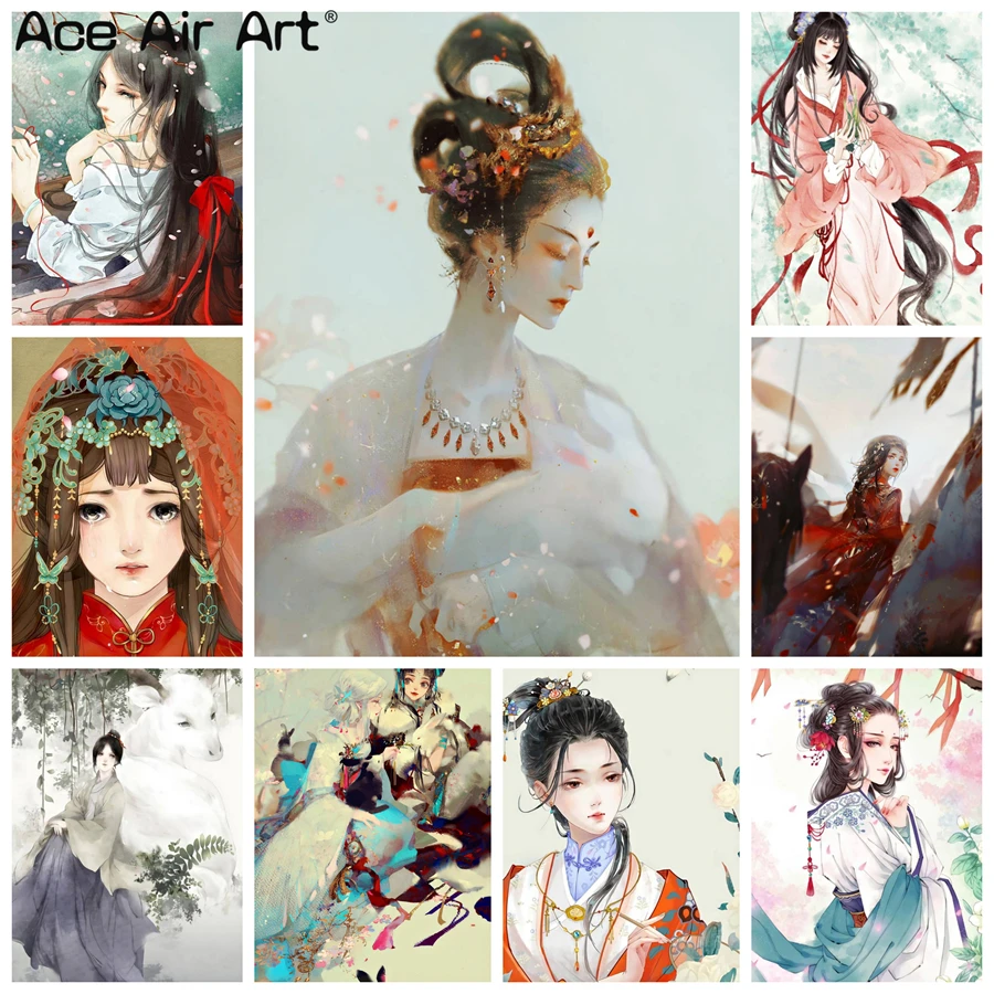 

5D DIY Diamond Painting of Ancient Chinese Style Girl Picture Full Round/Square Drills Embroidery Mosaic Art Decoration for Home