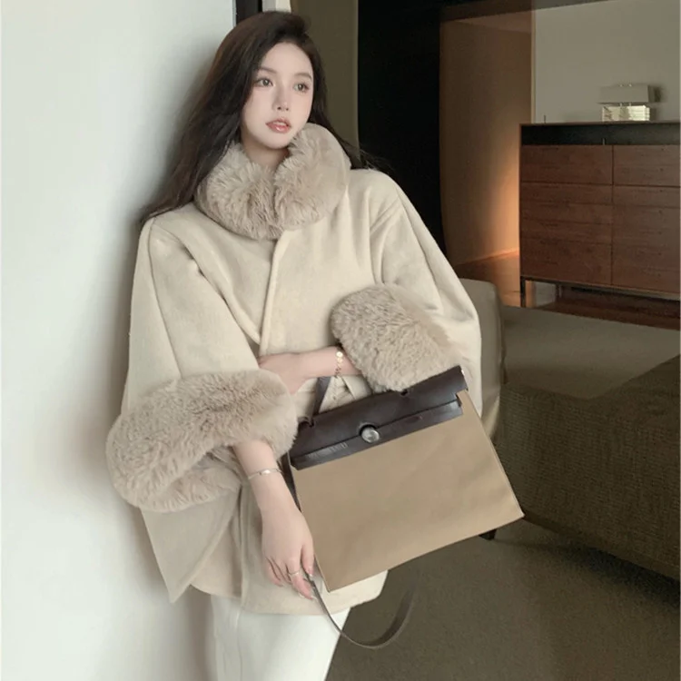 

2021 Autumn Winter New Korean Fashion Double-sided Cashmere Coat Medium Long Fo x Fur Oversized Loose Versatile Coat
