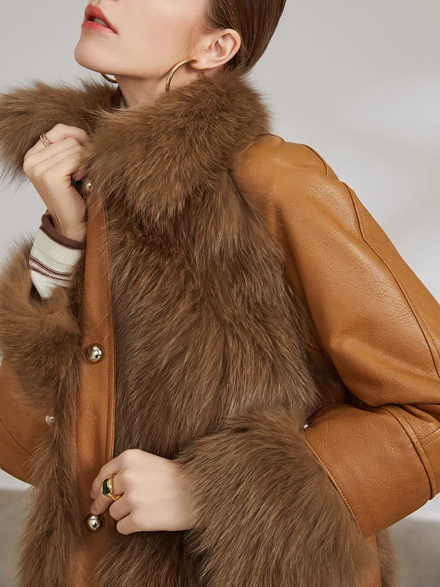 

Женское зимнее пальто из натуральной кожи, утепленное пальто-Авиатор из натуральной овечьей шкуры с короткими карманами, 2021