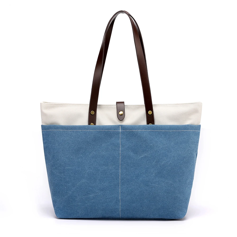 

New Simple Big Capacity Color Match Canvas Women Handbag Fashion Girls Shoulder Bag Daily Shopping Totes
