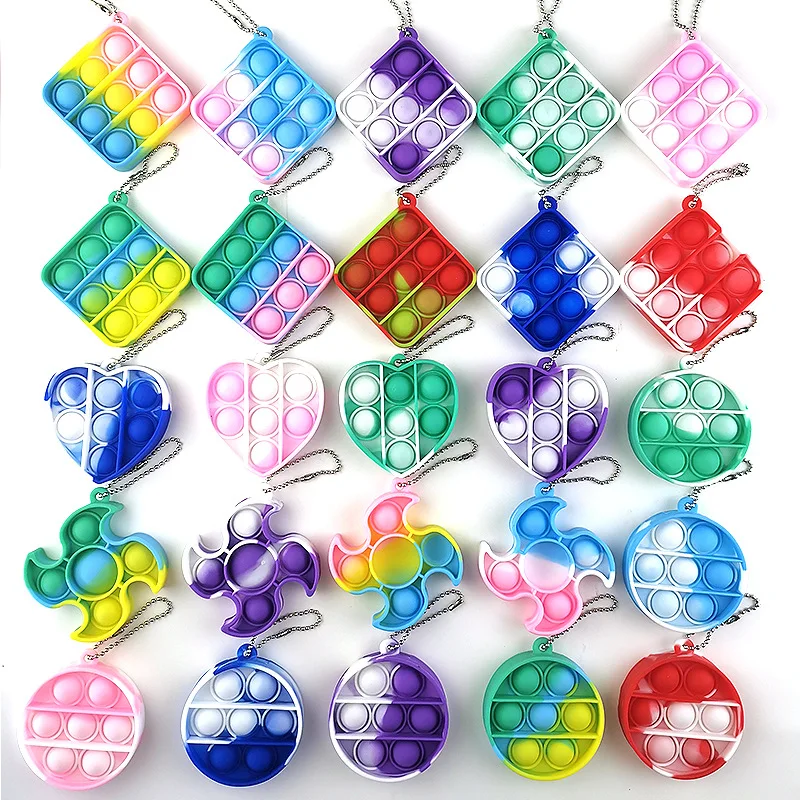 

100 Pcs Hotsell Wholesale Pop Fidget Toys Push Bubble Kawaii Keychain Antistress Relief Simple Dimple Squeeze Toys for Children