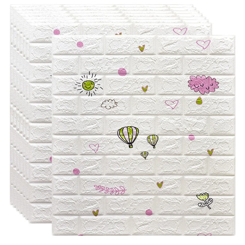 

3D Cartoon Animal Hot Air Balloon Pattern Brick Wall Sticker Kids Room Living Room DIY Self-adhesive Waterproof PE Foam Wallpape