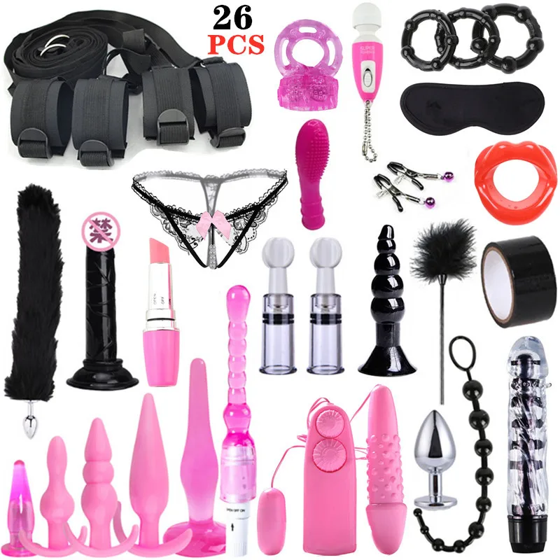 Секс-игрушки для женщин анальный вибратор наручники бандаж набор под кровать