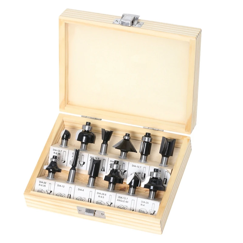 

12Pcs 8Mm Shank Wood Router Bit Straight End Mill Trimmer Cleaning Flush Corner Round Cove Box Bits Tools Milling Cutter