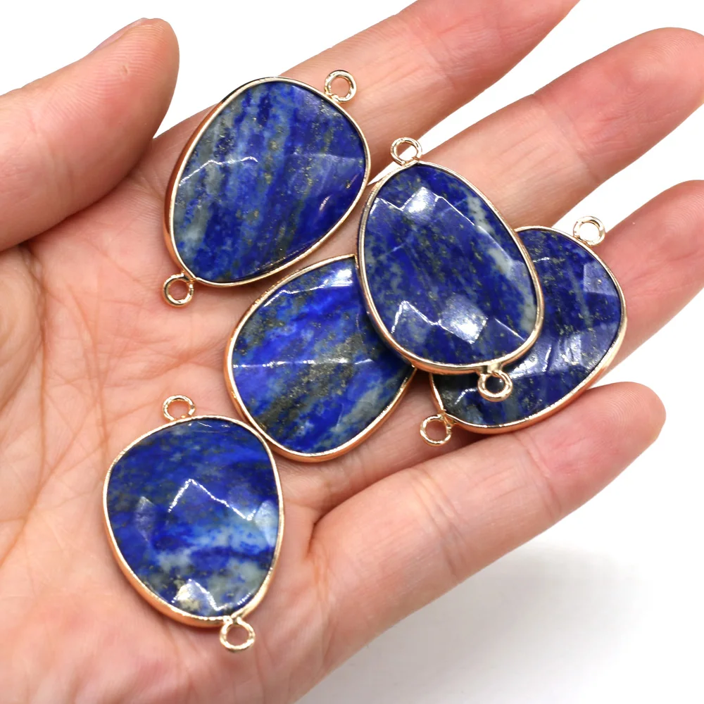 

Natural stone drop-shaped Pendants lapis lazuli double hole connector for Jewelry Making DIY necklace Bracelets accessories