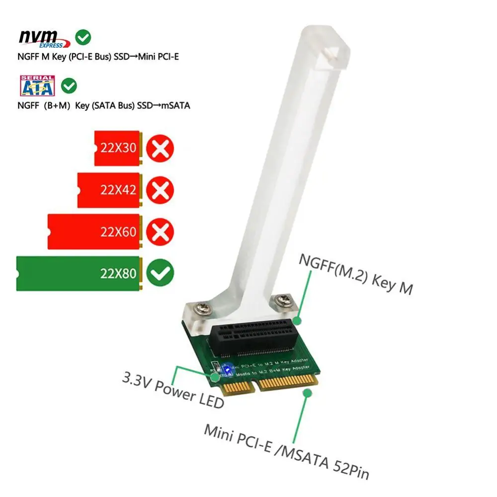 

80% Off Mini PCI-E to NVME M.2 SSD Adapter mSATA to M.2 Key B+M Vertical Card Converter
