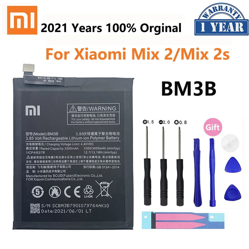 

Original Xiao Mi Original Replacement Battery BM3B For Xiaomi MIX 2 2S MIX2 S 3300mAh High Capacity Phone Batteries Free Tools