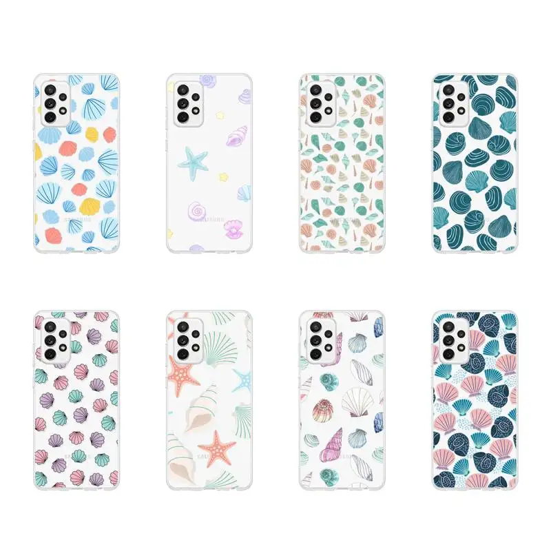 

Summer beach Seashells pattern Phone Case Transparent For Samsung Galaxy A S Note 9 10 51 50 71 70 80 20 21 30s ultra plus