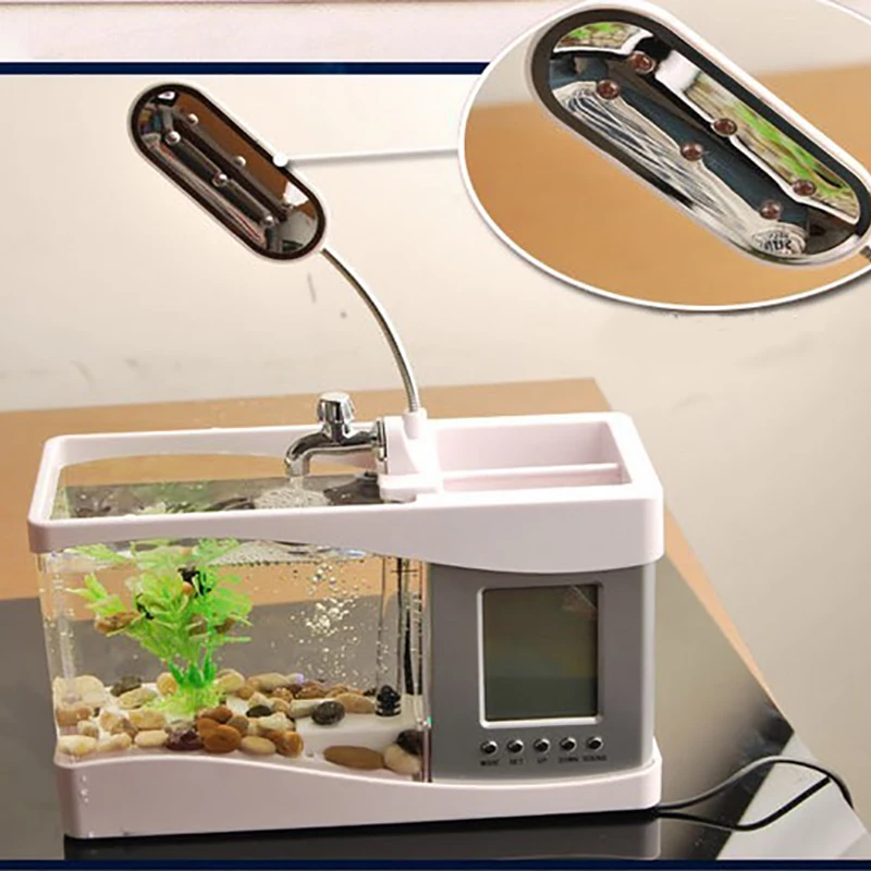 Аквариумный мини аквариум со светильник кой ЖК экран и часы аквариумное