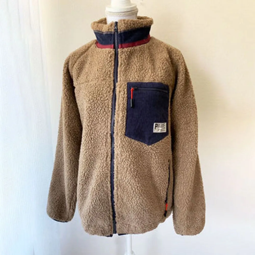 

Jacket Long Sleeve Mid-Length Zipper Closure Color Block Pattern Loose Model With Pocket New Casual Women Coat Winter Young