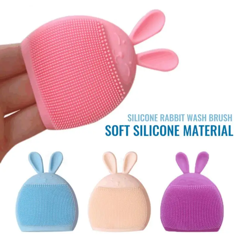 

1pc Silicone Baby Shampoo Brush Multifunction Cartoon Soft Rabbit Facial Cleansing Brush Manual Massage Cleaning Bath Brushes