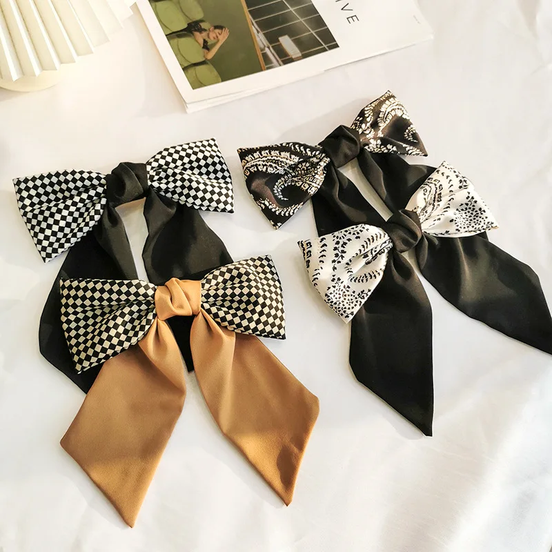 

Korean Stripe Plaid Elegant Bow Hairpin Women Leopard Print Tie Ponytail Holder Hair Clips Girl Houndstooth Hair Accessories