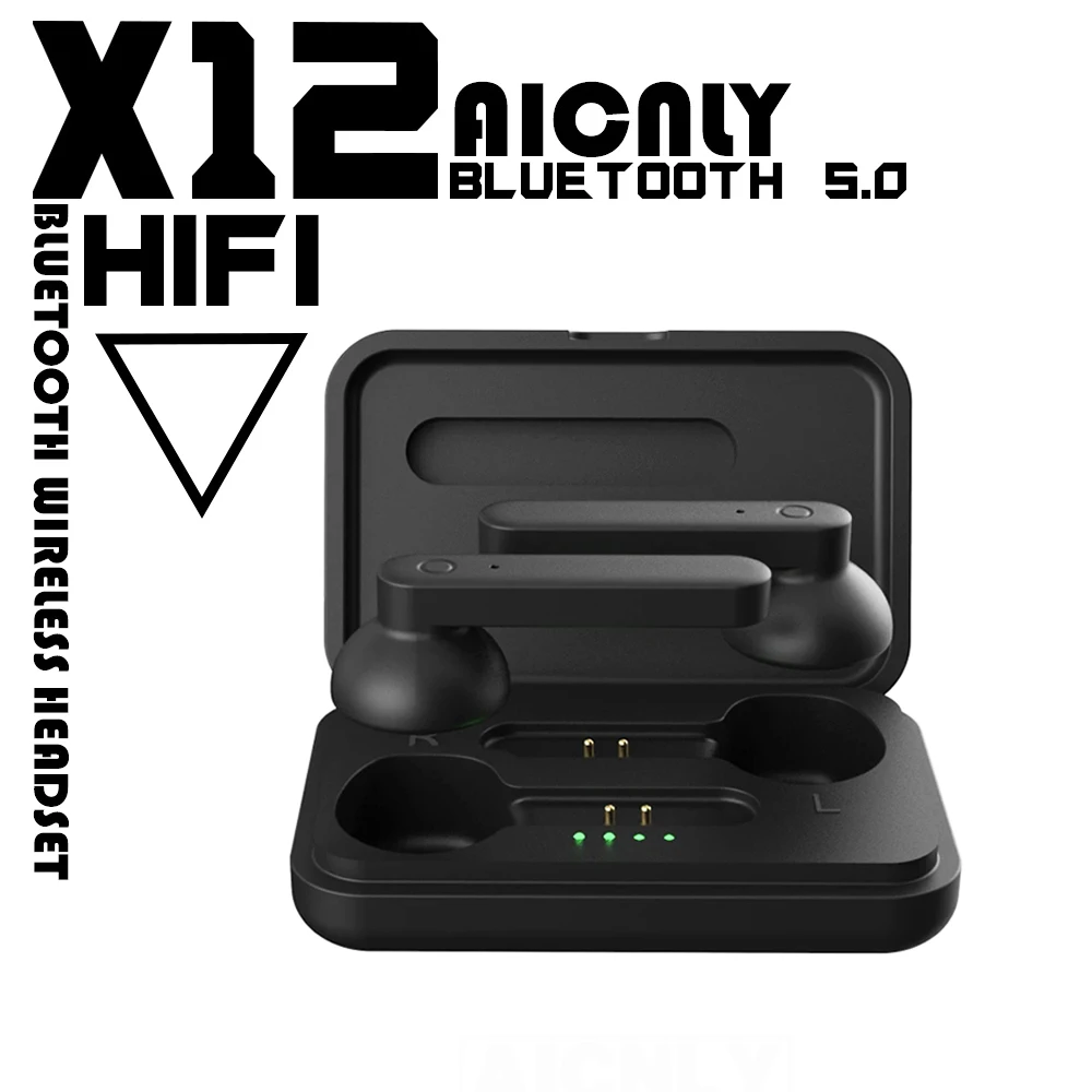 Наушники вкладыши с шумоподавлением X12 TWS Bluetooth Hi Fi 8D Черные Спортивные