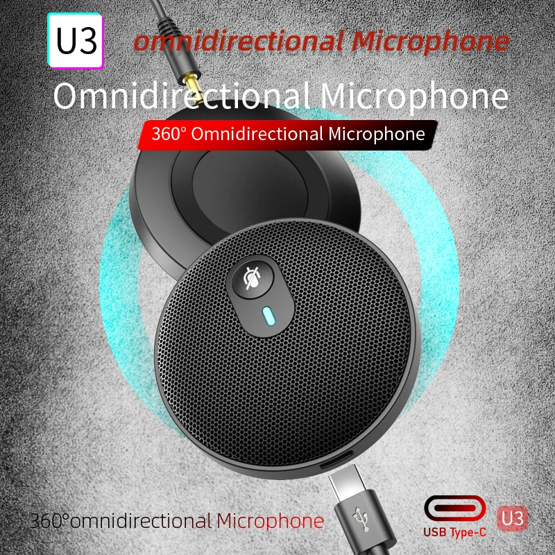 

U2 U3 Professionnel 360° Omnidirectional Microphone Microfono Aux 3.5mm Type-C Mini USB Mic for Phone PC Laptop Voice Chat Video