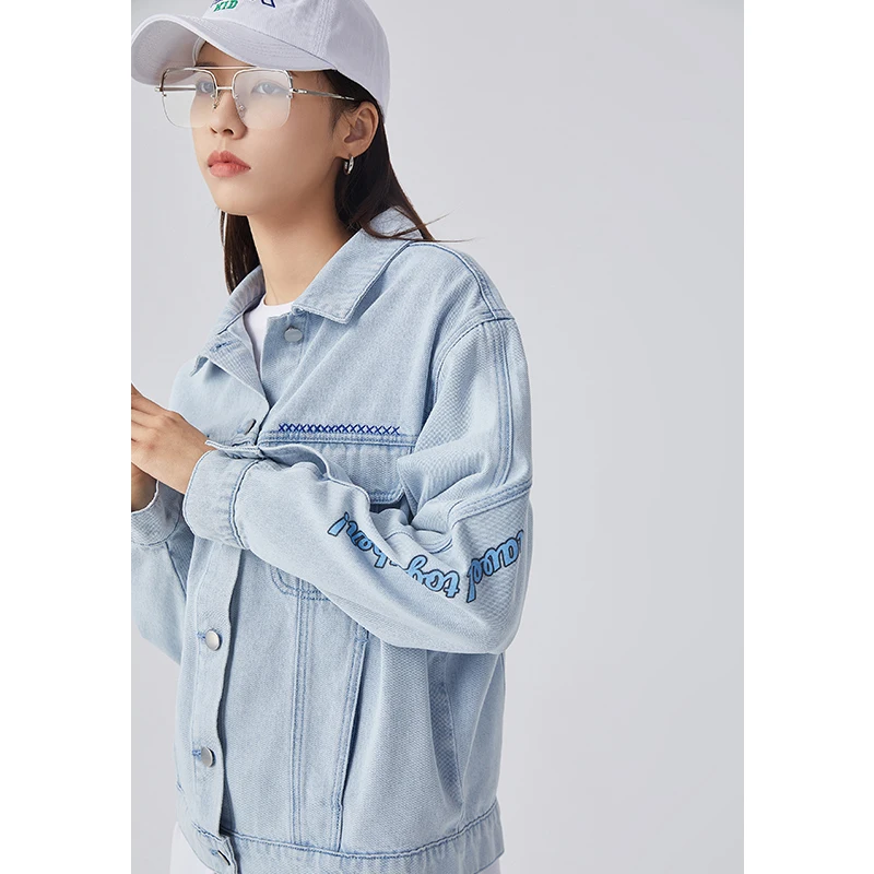 

Toyouth Women Fashion Oversized Denim Jacket Coat Vintage Long Sleeve Female Cartoon printed Outerwear Chic Tops